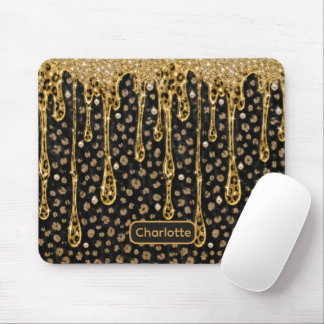 Tapis De Souris Or Noir Paillettes Brillantes Imprimé Animal Glam