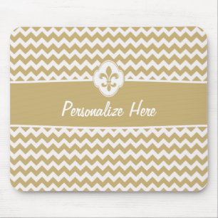 Tapis De Souris Or personnalisé Chevron blanc Fleur de Lis
