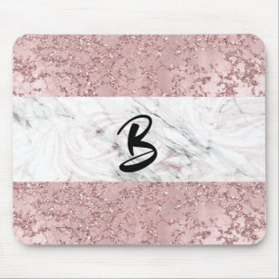 Tapis De Souris Or rose Moderne Glam Marbre & Paillettes Décoratif