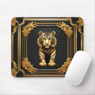 Tapis De Souris Or tigre et cadre ornemental noir
