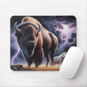Tapis De Souris Orage de tonnerre et éclairs de buffles et de loup