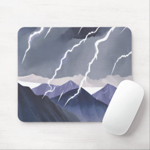 Tapis De Souris Orage éclair Montagnes sombres à l'aquarelle