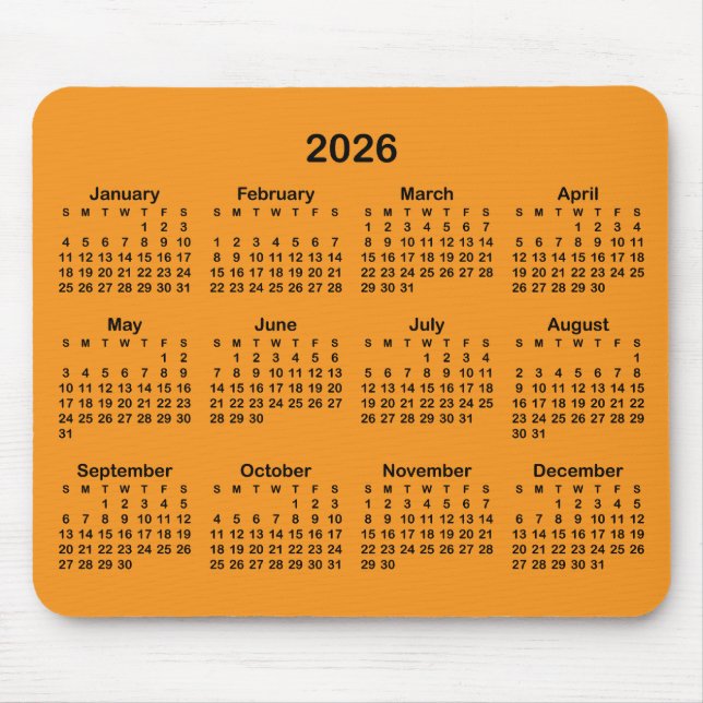 Tapis De Souris Orange and Black 2026 Calendar (Devant)