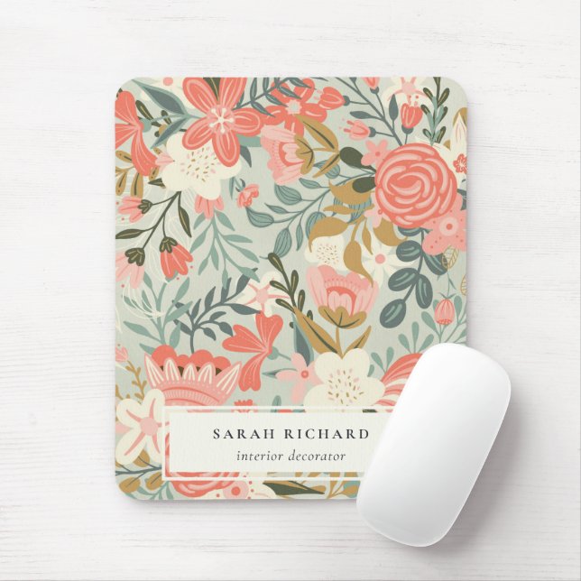 Tapis De Souris Orange Blush Turquoise bleu vert dentelle Ambrosia (Avec souris)