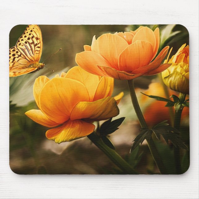 Tapis De Souris Orange Butterfly and Flowers (Devant)