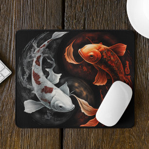 Tapis De Souris Orange Et Blanc Lucky Koi Poisson Japon Art