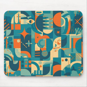 Tapis De Souris Orange et Géométrique Abstrait Sarcelle