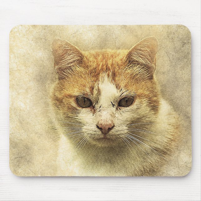 Tapis De Souris Orange et Kitty blanc | ABSTRAIT | Aquarelle (Devant)