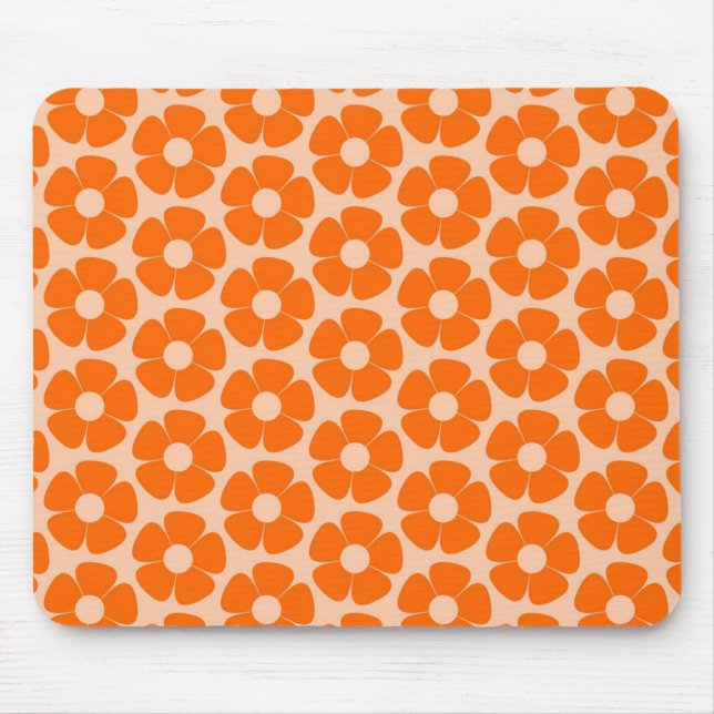 Tapis De Souris Orange et Pêche Retro 60s motif floral (Devant)