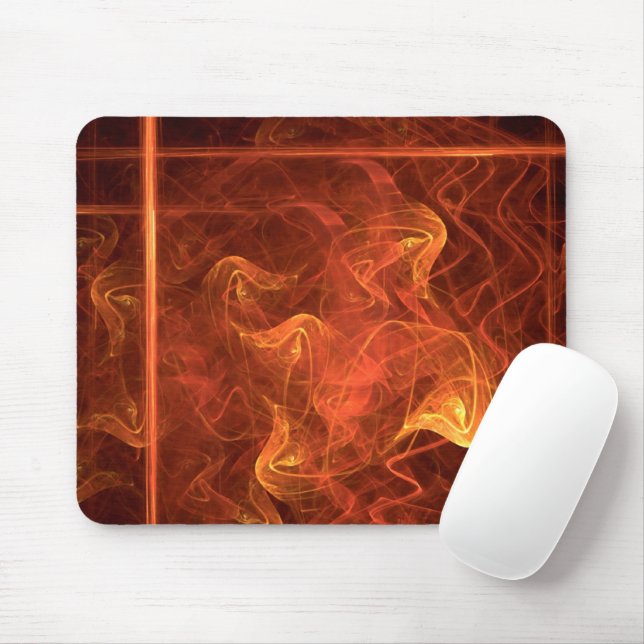 Tapis De Souris Orange Flamme Sur Une Oeuvre Abstraite Noire (Avec souris)