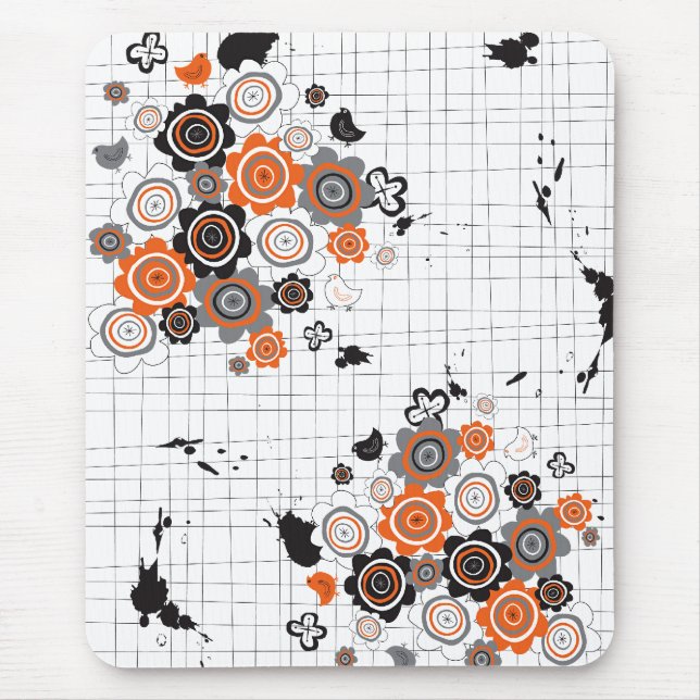 Tapis De Souris Orange Fleurs Chicks Grunge Ink Blots Doodles Kid (Devant)