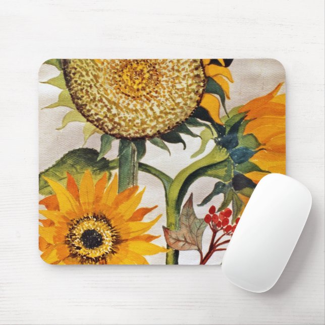 Tapis De Souris Orange Jaune Graine Tournesol Art (Avec souris)