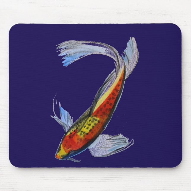 Tapis De Souris Orange Koi japonais aquarelle carpe art (Devant)
