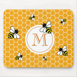 Tapis De Souris Orange Monogram Bees Honeycomb Motif