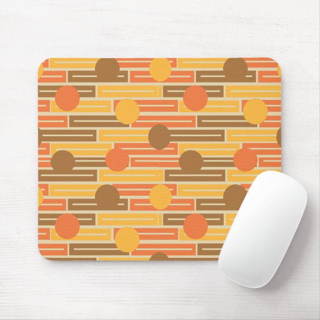 Tapis De Souris Orange, Or, Rectangles Brown et cercles (Avec souris)