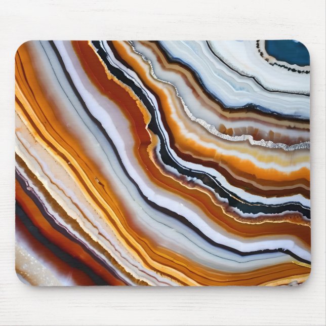 Tapis De Souris Orange Terracotta Blanc Black Blue Agate Géode (Devant)
