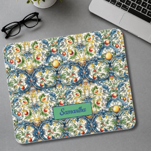 Tapis De Souris Oranges méditerranéennes siciliennes bleu majoliqu