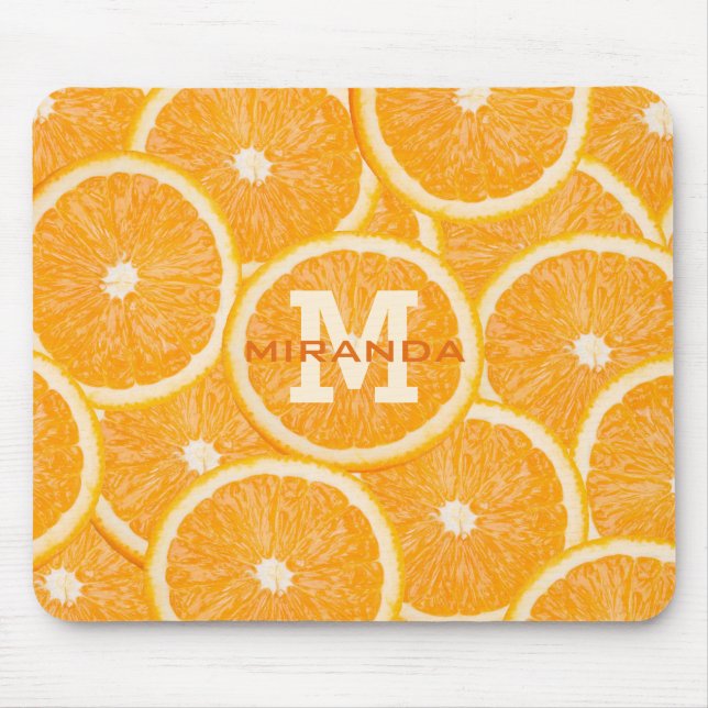Tapis De Souris Oranges monogramme personnalisé mousepad (Devant)