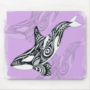 Tapis De Souris Orca Whale Brossé Tribal Doodle Rose
