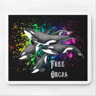 Tapis De Souris Orca Whales Aquarelle Noir
