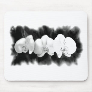Tapis De Souris Orchidée blanche noire peinture à fleurs tropicale