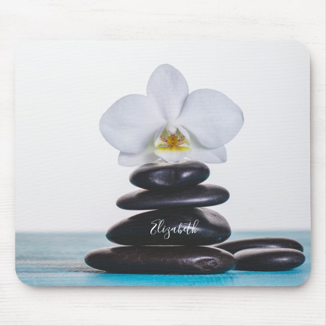 Tapis De Souris Orchidée blanche, Pierres zen thérapeutes (Devant)