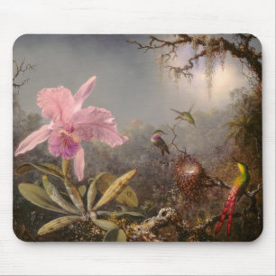 Tapis De Souris Orchidée de Cattleya et trois colibris