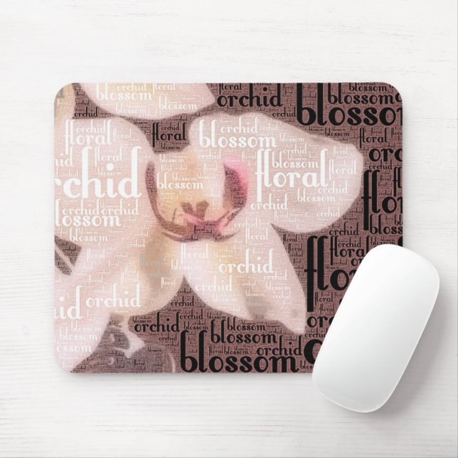 Tapis De Souris Orchidée Floral Blossom Word Cloud (Avec souris)