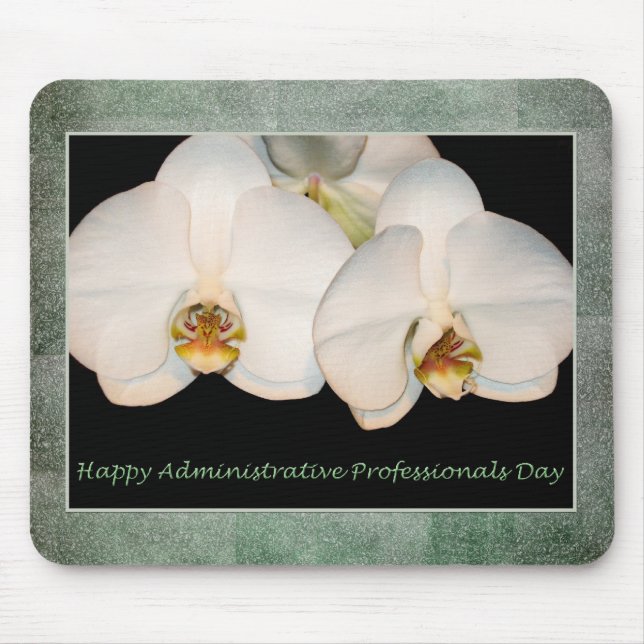 Tapis De Souris Orchidées administratives heureuses de blanc de (Devant)