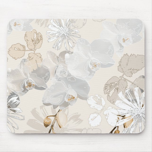 Tapis De Souris Orchidées blanches sur une crème légère (Devant)