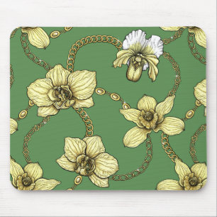 Tapis De Souris Orchidées et chaînes, jaune et vert kelly