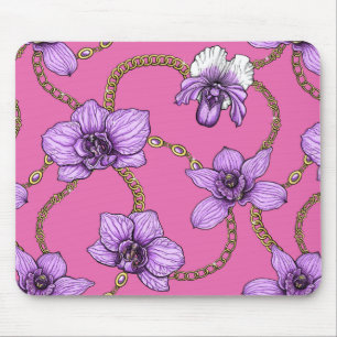Tapis De Souris Orchidées et chaînes, violet et rose