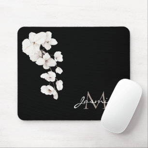 Tapis De Souris Orchidées noires et blanches modernes Monogramme f