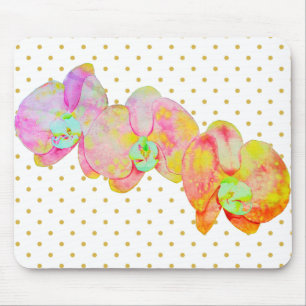 Tapis De Souris Orchidées rose orangé pois