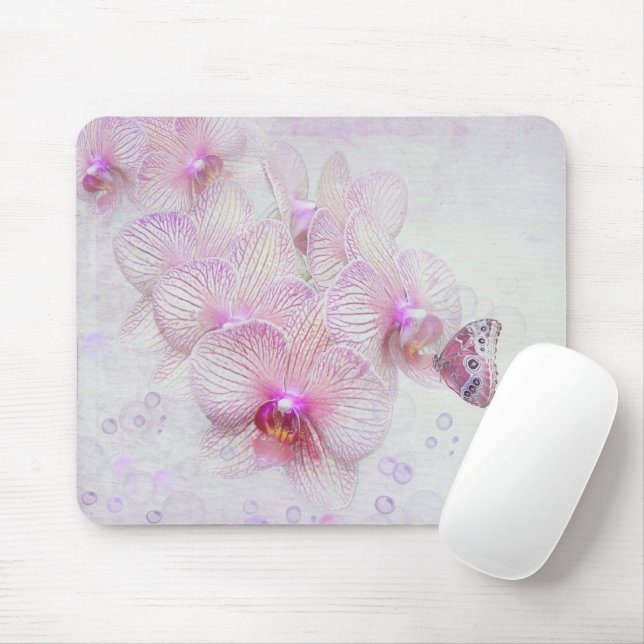 Tapis De Souris Orchidées roses et papillon (Avec souris)