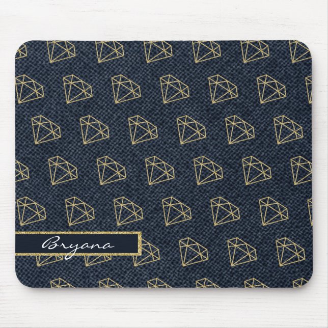 Tapis De Souris Ordinateur Denim & Diamonds Gold & Blue Glam (Devant)