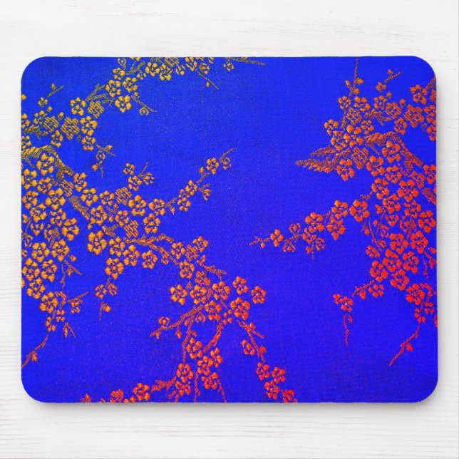 Tapis De Souris Oriental floral japonais bleu rouge brodé look (Devant)
