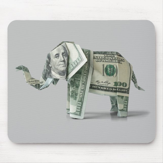 Tapis De Souris Origami Argent Éléphant 100 $ (Devant)