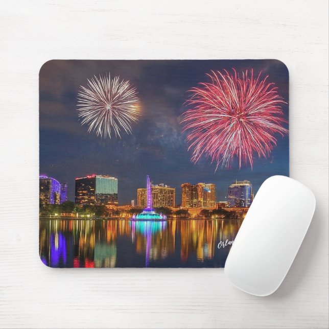 Tapis De Souris Orlando Florida Lake Eola Fireworks & Fontaine (Avec souris)