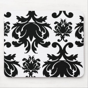 Tapis De Souris orné formel noir blanc damassé