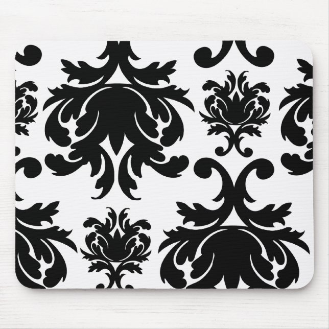 Tapis De Souris orné formel noir blanc damassé (Devant)