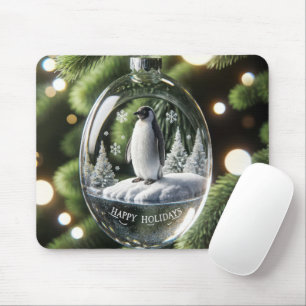 Tapis De Souris Ornement en cristal de Noël avec pingouin