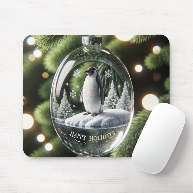 Tapis De Souris Ornement en cristal de Noël avec pingouin (Avec souris)