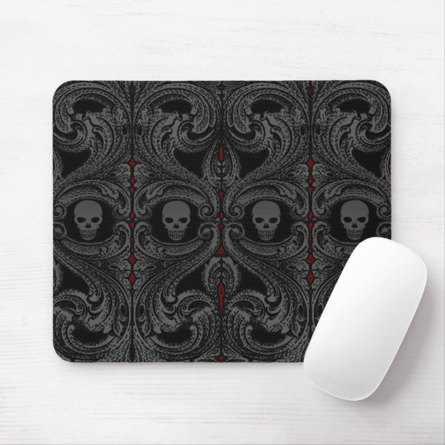 Tapis De Souris Ornement Goth Grey avec crâne (Avec souris)
