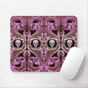 Tapis De Souris Ornement rose Goth avec crâne