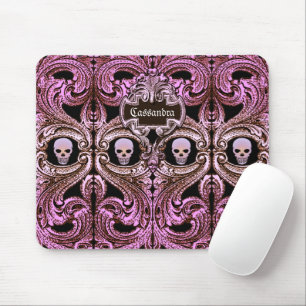 Tapis De Souris Ornement rose Goth avec crâne personnalisé