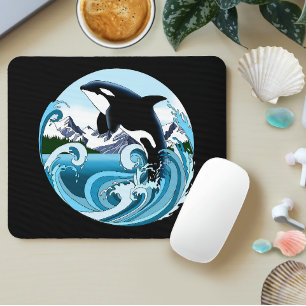 Tapis De Souris Orque Majestueux Baleine Tueuse Vagues Bleues Océa