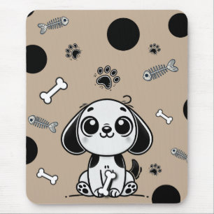 Tapis De Souris Os de poisson marron et noir Chien chiot mignon Bu
