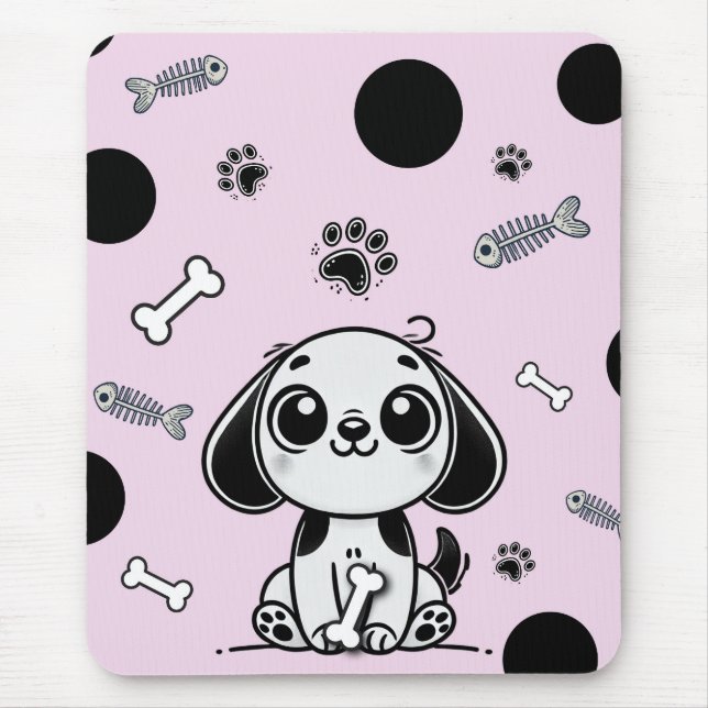 Tapis De Souris Os de poisson rose et noir Chien Chien Chien Chien (Devant)