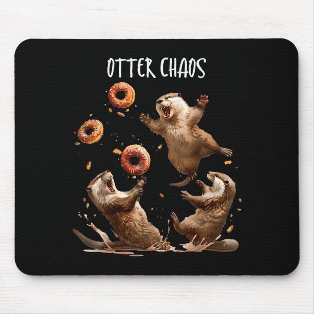 Tapis De Souris Otter Chaos Funny Bagel Fighting Sea Otters Pun An (Devant)